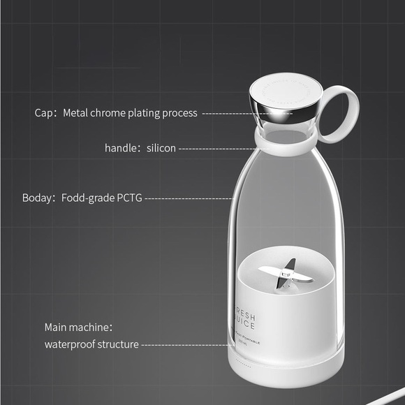 Portable Blender, Rechargeable Personal Fruit USB Smoothie Blender Mixer Juicer - Picture 4 of 8